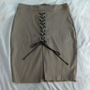 Windsor taupe midi lace up skirt